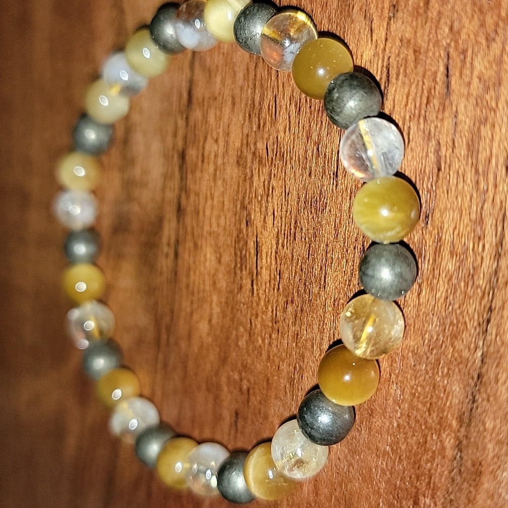 🎁 Honey Tigers Eye, Pyrite, Citrine Natural Gemstones Stretch Bracelet NEW